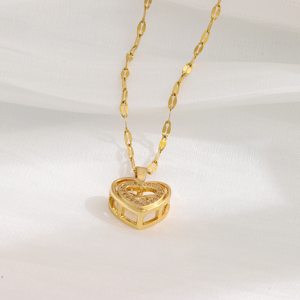 Double-Layer Titanium Love Necklace with Rhinestones