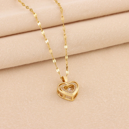 Double-Layer Titanium Love Necklace with Rhinestones
