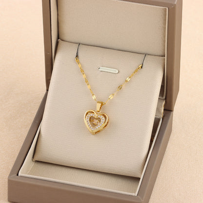 Double-Layer Titanium Love Necklace with Rhinestones